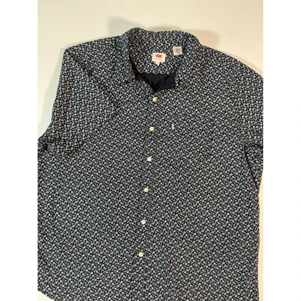 Levi's Men's Premium Short Sleeve Blue Micro Floral Button Down Shirt Size XXL